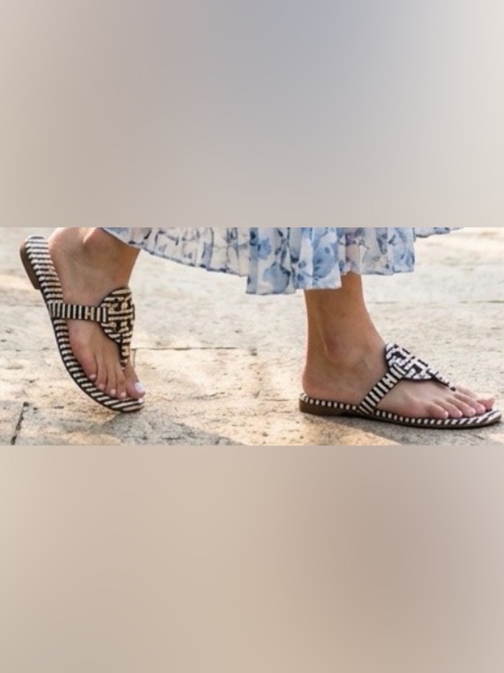 Tory Burch Navy and Cream Striped Jelly Sandals, Excellent Used Condition - Picture 2 of 5